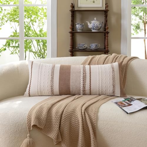 Cethom Boho Lumbar Pillow Covers 14x36 Inch Long, Brown Textured Decorative Couch Pillow Cases for Farmhouse Home Decor, Accent Cushion Cover for Sofa, Bed, Living Room, Bedroom, Pack of 1 - Image 2