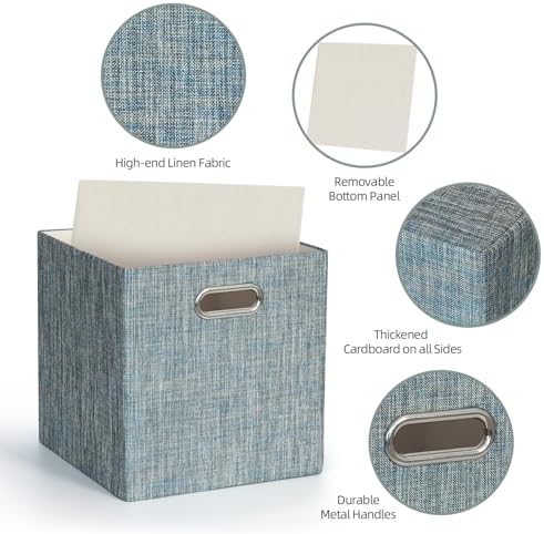 Posprica Storage Boxes, Foldable Organiser Cube Basket Bin, Thick and Heavy Duty (28×28×28cm/4pcs, Teal) - Image 3