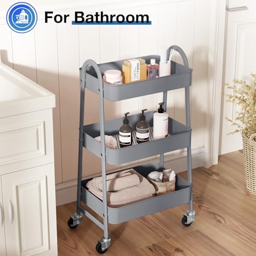OLIXIS Metal Rolling Storage Utility Cart with Lockable Wheels 3 Tiers - Image 5