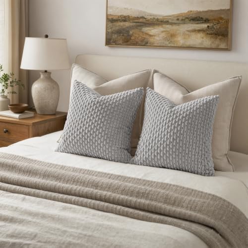 MIULEE Decorative Throw Pillow Covers 16x16 Light Grey Textured Corduroy - Image 5