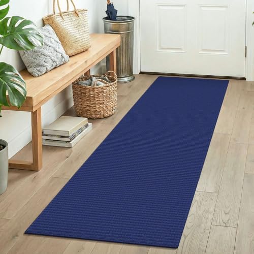 KOZYFLY Woven 2x5 Entry Runner Rug, Washable Runners for Entryway, Non Slip Hallway Rug, Small Throw Carpet Runner for Kitchen, Bedside, Hall, Bathroom, Deep Navy Blue by KOZYFLY