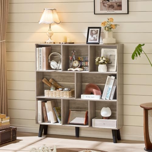 LEYAOYAO 8 Cube Bookshelf, Mid-Century Modern Book Shelf with Legs, Grey - Image 5