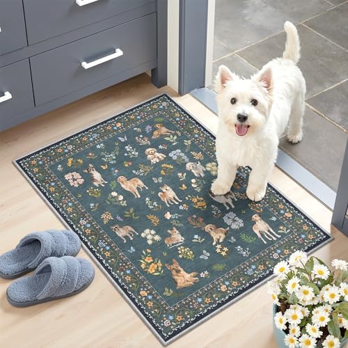 Soalmost 2x3 Dog Rugs for Entryway, Washable Door Mat Soft Rug Navy Blue by Soalmost