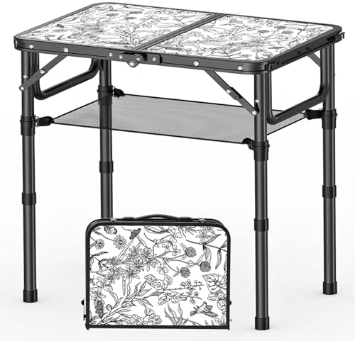 YihuiKo Small Camping Table, Vintage French Floral Pattern Folding Table by YihuiKo
