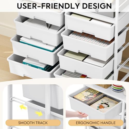 APEXCHASER Rolling Storage Cart with 8 Large Drawers, Wooden Tabletop - Image 4