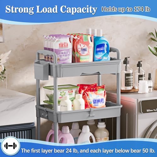SUNALLY 4 Tier Rolling Cart with Drawer, Craft Storage Cart Organizer, Gray - Image 5