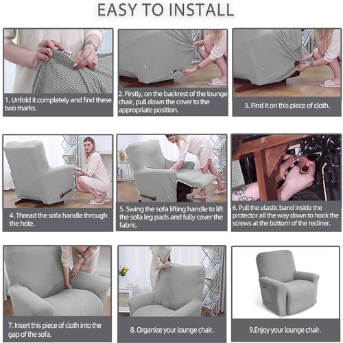 KEKUOU Recliner Chair Covers, 1-Piece Lazy Boy Recliner Covers, Silver - Image 5