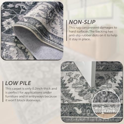 Hanples 4x6 Area Rugs for Living Room, Washable Rug Vintage Floral, Gray - Image 5