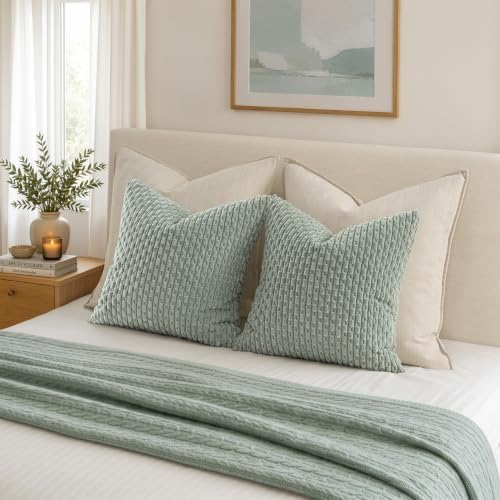 MIULEE Euro Sham Decorative Throw Pillow Covers 24x24 Grey Green Corduroy - Image 5