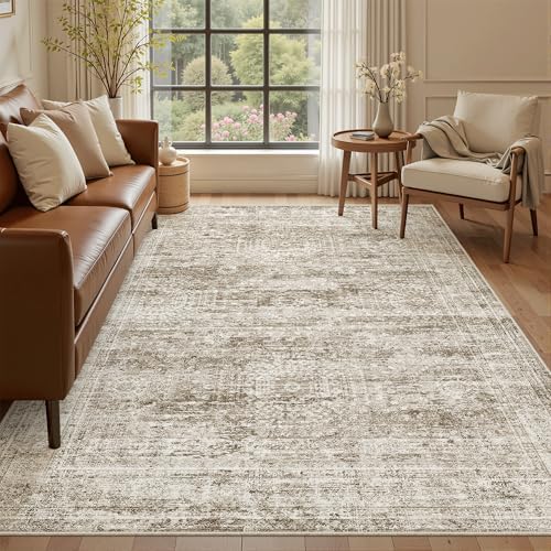 Soalmost 5x7 Area Rugs Brown Low Pile Washable Trendy Faded Style Rug by Soalmost