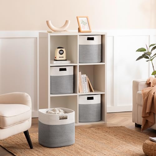 UBBCARE Set of 4 Storage Basket-13 X 13 X 13 in, Cotton Rope Basket for Shelves, Toys, Book, Cube Storage Bins with Handles, Woven Storage Basket for Organizing, White/Grey - Image 4