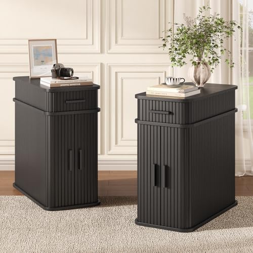 ComfyCorner Side End Table, Skinny Bedside Table, Fluted Nightstand Black - Image 3