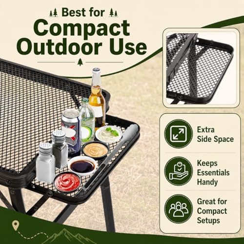2.5 FT Picnic Table with 2 Wing Panels, Mesh Metal Folding Grill Table Height Adjustable & Lightweight & Portable Table for Outdoor Indoor Camping, Picnic, Beach and BBQ, RV - Image 3