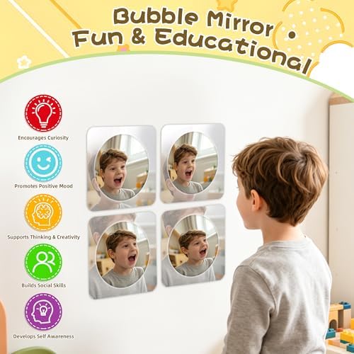 Large Shatterproof 10" Acrylic Wall Mirror with LifetimeWarranty, Bubble Lens Easy-Clean Smudge-Resistant Surface, No-Tool Wall Mount for Nursery Daycare Playroom Montessori Classroom, 4PACK - Image 7
