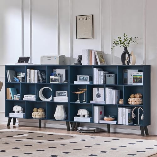 LEYAOYAO 10 Cube Bookshelf,Mid-Century Modern Bookcase with Legs,Dark Blue - Image 3
