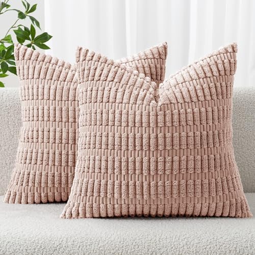 MIULEE Corduroy Decorative Throw Pillow Covers 18x18 Pink Pack of 2 by MIULEE