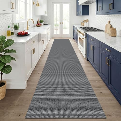 KOZYFLY 3x14 Runners Rugs for Hallway, Long Washable Runner Rug, Non Slip Rubber Backed Kitchen Runner, Flatweave Entryway Rug, Floor Carpet for Entry, Aisle, Hall, Grey/Dark Grey - Image 2