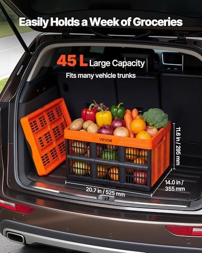 VEVOR Plastic Collapsible Storage Bins, 45L 6 Packs, Stackable Folding Storage Crates with Handles, Holds 33 lbs Per Bin, Foldable Heavy Duty Containers, Space-Saving Baskets, for Home Organizing - Image 2