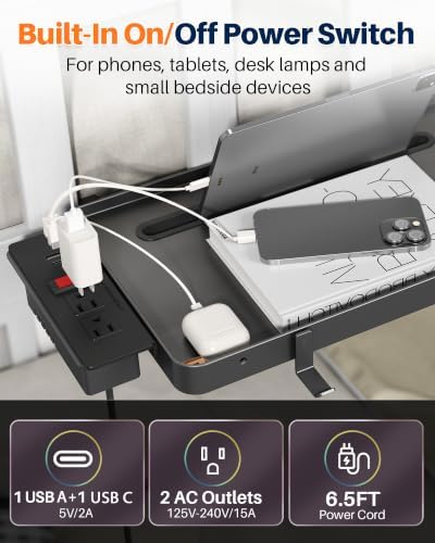 Foldable Bedside Shelf with Outlet for Dorm Bunk Bed & Top Bunk - Image 3