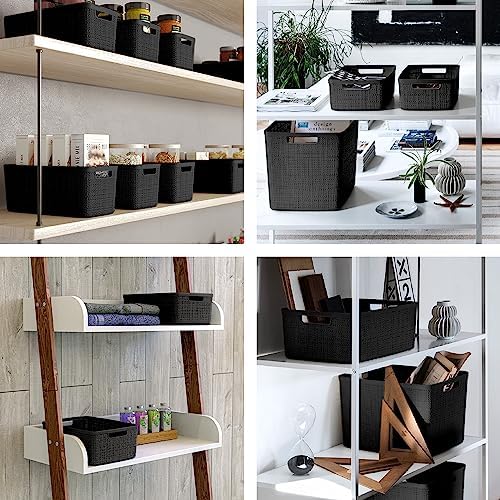 Curver Set of 4 Large 18L Easy Access Jute Decorative Plastic Organization and Storage Baskets - Perfect Bins for Home Office, Closet Shelves, Kitchen Pantry and All Bedroom Essentials, Black - Image 7