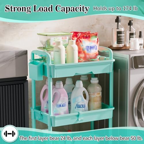 SUNALLY 3 Tier Rolling Cart with Drawer, Craft Storage Cart Organizer, Blue - Image 5