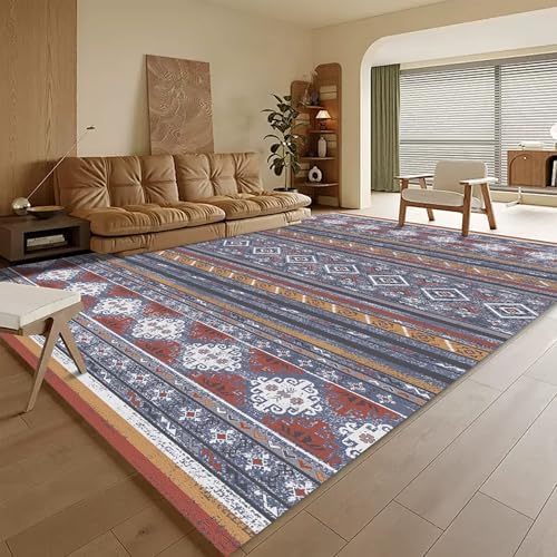 RUGSURE Washable Area Rugs 8' x 10' - 1/6 Thick - Moroccan-Inspired -Stain & Water Resistant Non-Slip - Resistant Rug for Living Room, Bedroom, Nursery, Pet & Child Friendly (Blue and Red) by RUGSURE