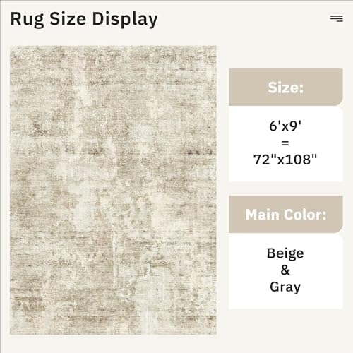 Soalmost Abstract Area Rug 6x9 for Living Room Washable Rugs Beige/Gray - Image 4