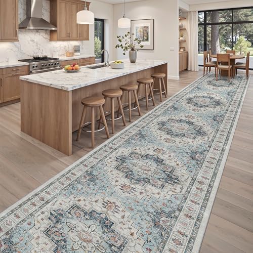 Madane Hallway Runner Rug 3x18 Washable Kitchen Runners 18ft, Blue by Madane