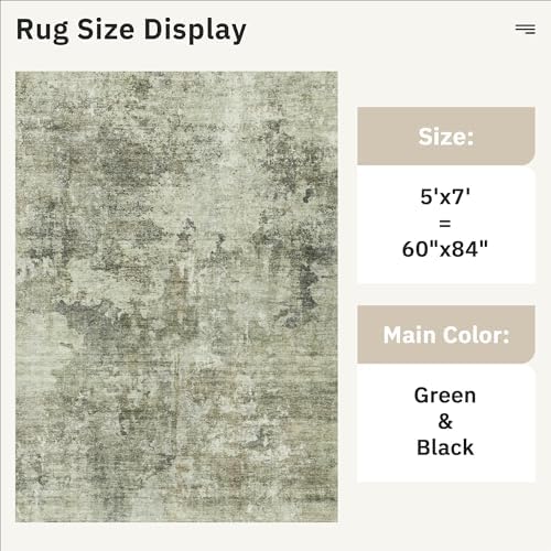 Soalmost Abstract Rug 5x7 Washable Area Rugs for Living Room, Green Black - Image 5