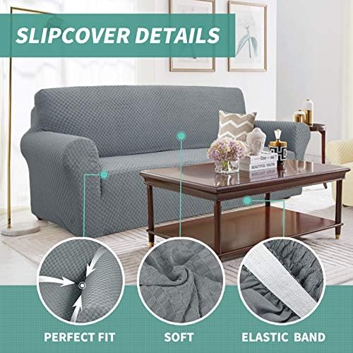 YEMYHOM Couch Cover Latest Jacquard Design High Stretch Sofa Chair Covers for Living Room, Pet Dog Cat Proof Armchair Slipcover Non Slip Magic Elastic Furniture Protector (Chair, Light Gray) - Image 3