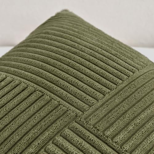 Fancy Homi 2 Packs Olive Green Lumbar Decorative Throw Pillow Covers 16x26 Inch for Living Room Couch Bed, Farmhouse Boho Home Decor, Soft Striped Corduroy Rectangle Accent Cushion Case 65x40 cm - Image 3