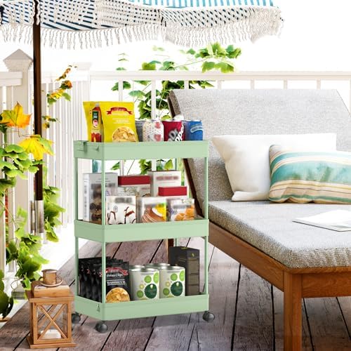 SPACEKEEPER 3 Tier Rolling Cart, Bathroom Cart Organizer with Wheels, Green - Image 3
