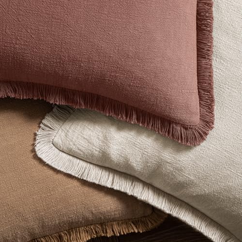 MIULEE Linen Fringe Decorative Fall Throw Pillow Covers Autumn Glaze 18x18 - Image 4