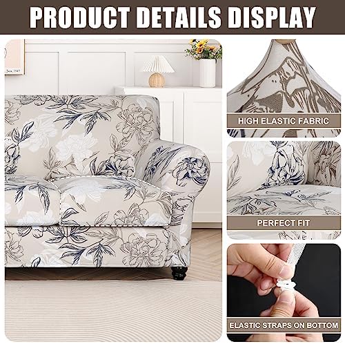 SearchI Stretch Sofa Cover Printed Couch Cover, Floral Pattern 3 Pieces Loveseat Slipcover with 2 Separate Cushion Cover, Washable Furniture Protector for Living Room(Loveseat, Flower Shadow) - Image 2