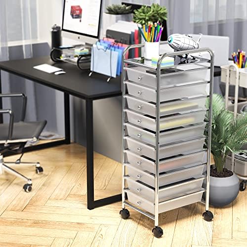 Simple Houseware 10 Drawers Rolling Utility Cart Organizer, Chrome - Image 2