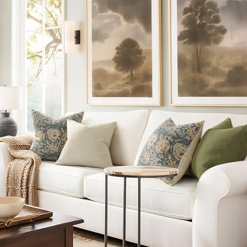 Vintage Floral Print Throw Pillow Covers 20x20 Set of 2 Neutral Modern Farmhouse Pillowcase Accent Decorative Cushion Covers Boho Home Decor for Couch Sofa Chair Bed Living Room, Dusty Blue - Image 5