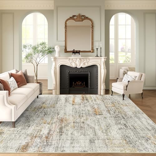 Soalmost 9x12 Area Rugs for Living Room Washable Rug Non-Slip Grey/Rust - Image 2