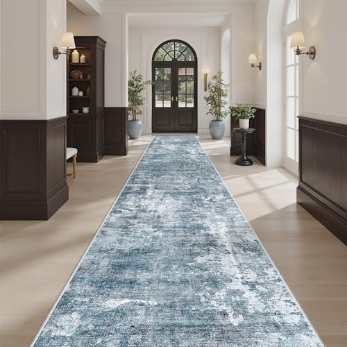 Soalmost Hallway Runner Rug 2'6" x 16' Kitchen Rugs Abstract Blue/Grey by Soalmost