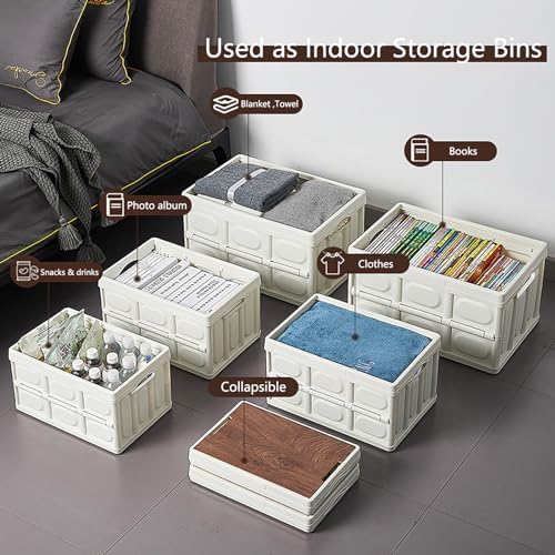 VPTMRP Collapsible Storage Bin with Handles and Wooden Lid, Large Capacity Stackable Utility Crates Holds 33lbs for Outdoor Home Storage Organizing Moving (30L/7.9Gal) - Image 6