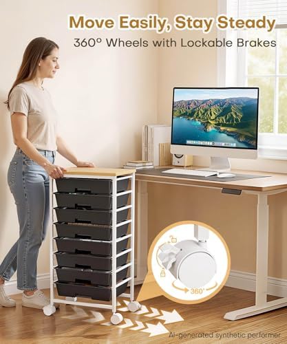 Homde Rolling Storage Drawer Cart: 8-Drawer Sort to Clear Desk & Dresser Clutter - Anti-Fall Smooth Glide Prevents Spill-Out During Daily Grab - Lockable Wheels Keep It Steady - Image 6