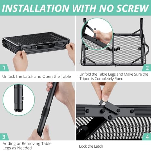 VINTEAM Camping Folding Grill Table | 3 Adjustable Heights | Lightweight, Portable Aluminum Table for BBQs, Picnic, and Outdoor Use | Mesh Desktop, 66lbs Weight Capacity - Image 5