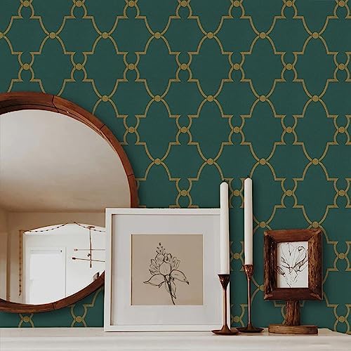 Timeet Modern Wallpaper Peel and Stick Geometric Gold and Green Contact Paper 17.7"x393.7" Removable Self Adhesive Wallpaper for Bedroom Living Room Wall Decor Vinyl by Timeet