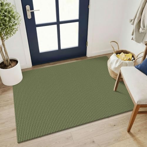 KOZYFLY Washable 3x4 Entry Area Rug, Braided Throw Rugs for Entryway, Non Slip Door Mat Indoor Outdoor Entrance, Front Porch Foyer Carpet for Kitchen, mudroom, Bathroom, Olive Green/Earthy Green by KOZYFLY