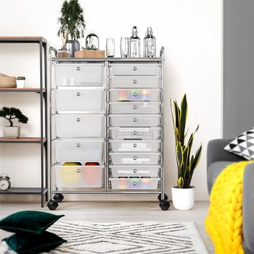 Simple Houseware 15 Drawers Rolling Utility Cart Art Craft Storage, Chrome - Image 2