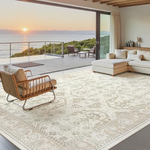 Soalmost 7x10 Area Rug for Living Room Washable Rugs Non-Slip Beige/Brown - Image 2
