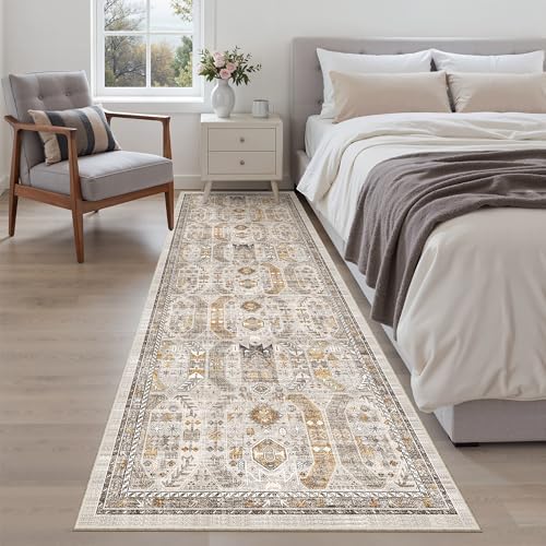 Madane Kitchen Runner 2'6''x8' Soft Rug Runners for Hallways, Brown/Gold - Image 4