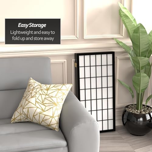 3 ft. Short Window Pane Shoji Screen - Black - 4 Panels - Image 5