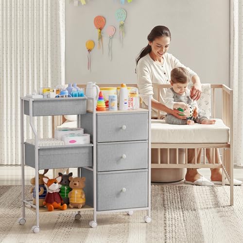 Modanais Baby Diaper Caddy Organizer Rolling Cart with Drawers, Light Gray - Image 4