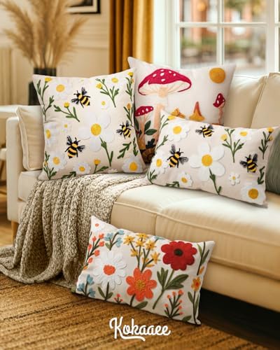 Embroidered Lumbar Pillow Cover 20x12 Inch, Flower Cluster - Image 6