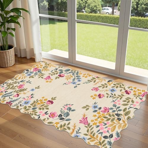 Colorful Floral Entry Rug - 3x5 Ft Washable Indoor Outdoor Front Door Mat Outside Entrance Front Porch Mat Non-Slip Boho Throw Rugs for Living Room Bedroom Entryway Kitchen Office Porch Decor by Othilic